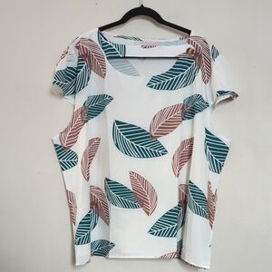 White leaf-print short sleeve blouse with cutout size 5XL (fits Like 3XL) Shein